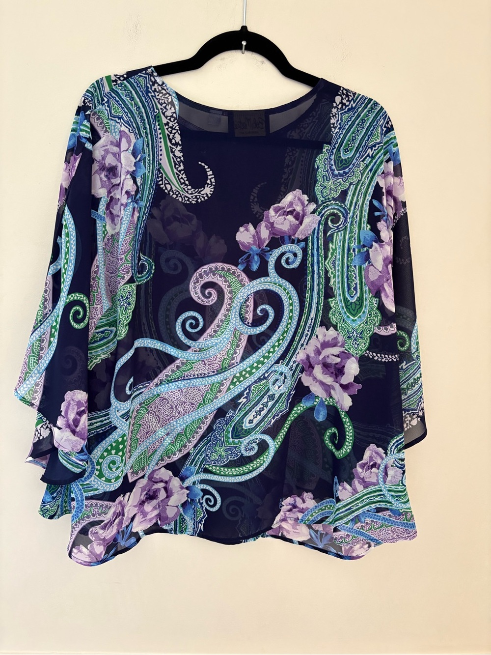 Bob Mackie Wearable Art Womens Paisley Floral Chiffon Over Blouse -Sheer-Sz Med - Picture 5 of 7